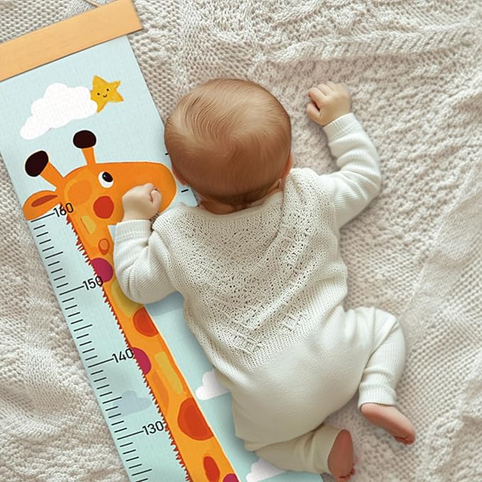 Personalized Name Growth Chart Wall Decor for Kids – Canvas Removable Height Chart Measuring Ruler 59" x 7.9" (Painted Giraffe)