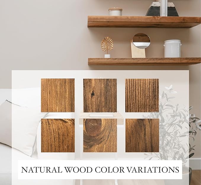 URBANDI, Rustic Floating Shelves, Set of 2, Hidden Bracket, Solid Wood, Heavy Duty, Wall Mounted Shelves, (Provincial, 48Wx8D)