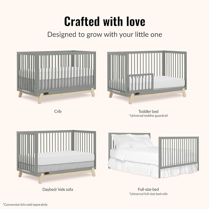 Dream On Me Hygge 5-in-1 Convertible Full-Size Baby Crib in Sea Grass & Vintage Oak, GreenGuard Gold & JPMA, Converts to Toddler, Day & Full-Size Bed, Adjustable Mattress Heights, Modern Nursery