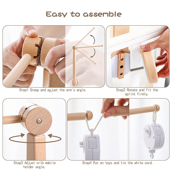 Baby Crib Mobile Arm,HBM 19-37 inches Wooden Mobile Arm for Crib Mobile Hanger for Crib Baby Girl Nursery Decor