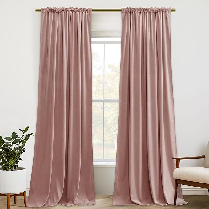 StangH Dusty Pink Velvet Curtains for Nursery Kids Back Tab Room Darkening Privacy Window Drapes Home Decoration for Bedroom/Living Dining Room/Spa/Office, W52 x L90, 2 Panels