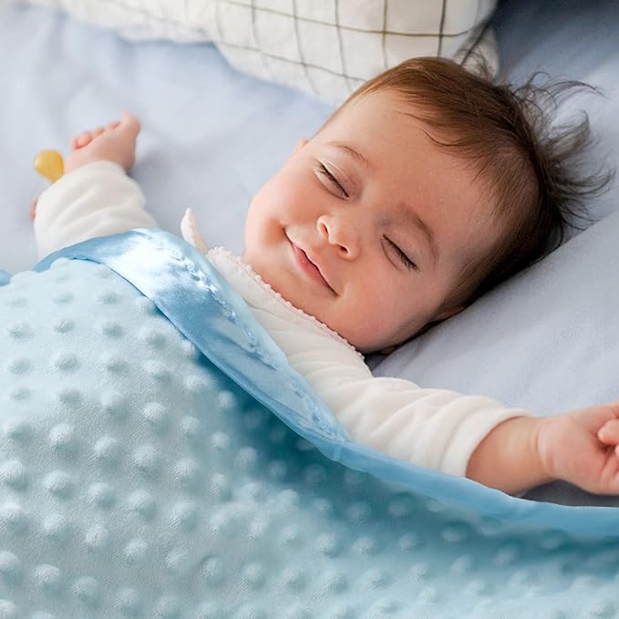 Pro Goleem Baby Soft Minky Dot Blanket with Silky Satin Backing Baby Gifts for Girls and Boys (Blue, 30’’ x 40’’)