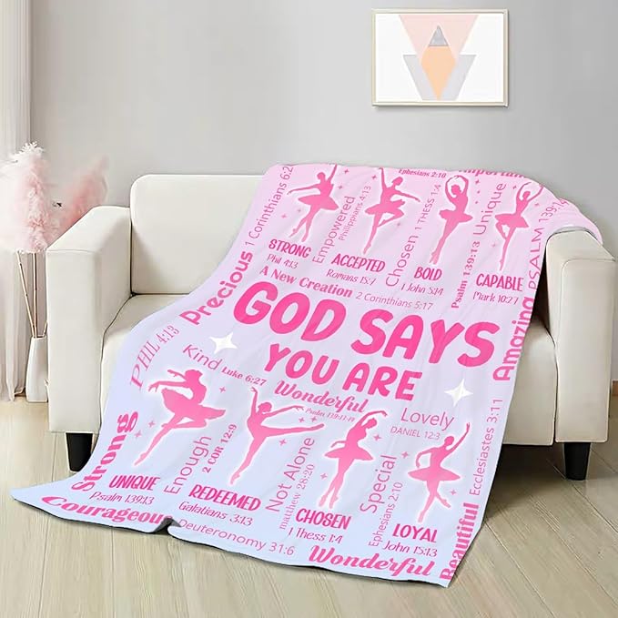 Ballet Bible Verse Blanket, Inspirational Scripture Religious Gifts for Christian, Warm Soft Flannel Bible Throw for Bed Sofa Decoration 60"x80" for Adult