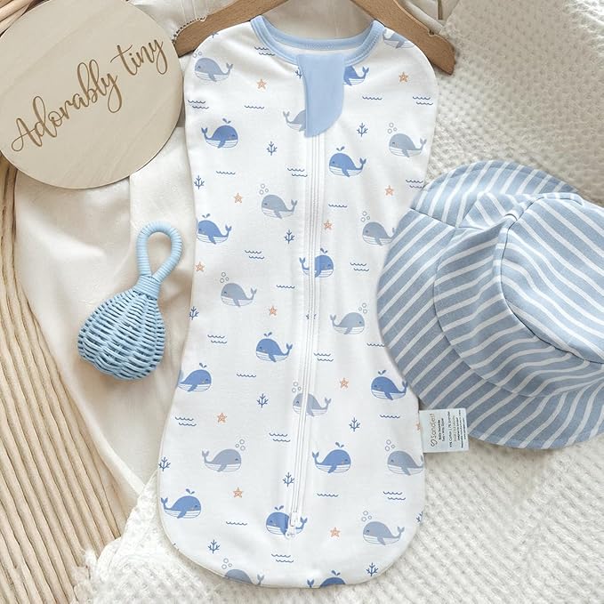 Baby Swaddle 0-2 Months, Cotton Arm-In Zipper Sleep Sack, Wearable Blankets Wrap for Newborn Infant Girls and Boys (Whale, Pack of 1)
