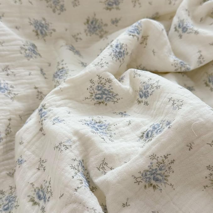 BuLuTu Cottage Chic Ruffled Duvet Cover Full, Blue Floral Quilt Cover 79"x90", 1 PC, Soft Muslin Cotton Comforter Cover Farmhouse Bedding Duvet Cover, No Comforter Insert/Pillowcase