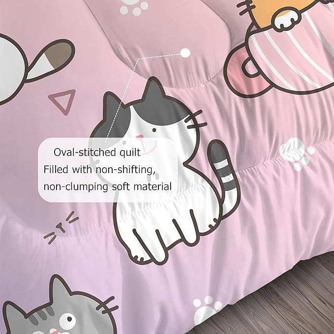 Cat Comforter Set King: Cute Cats Bedding Sets Cartoon Pet Kitten Quilts for Women Teen Girls Adult Rainbow Kawaii Kitty 3 Piece Bed Set 1 Comforter & 2 Pillowcases