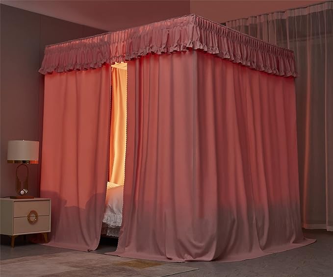 VETHIN Elastic Roof Style Four Corner Post Princess Bed Canopy Curtains Cozy Breathable Tent Canopy Mosquito Net for Girls & Adults Bedroom Decoration (Pink, 47-53" W*78" L*82"*H/(Twin-Full))