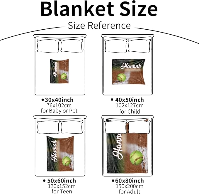 Custom Infant Softball Blanket: Personalized Name and Number Blankets for Baby Kids Boys Girls Teen Mother's Day Father's Day Birthday Easter Gifts(40"x50")