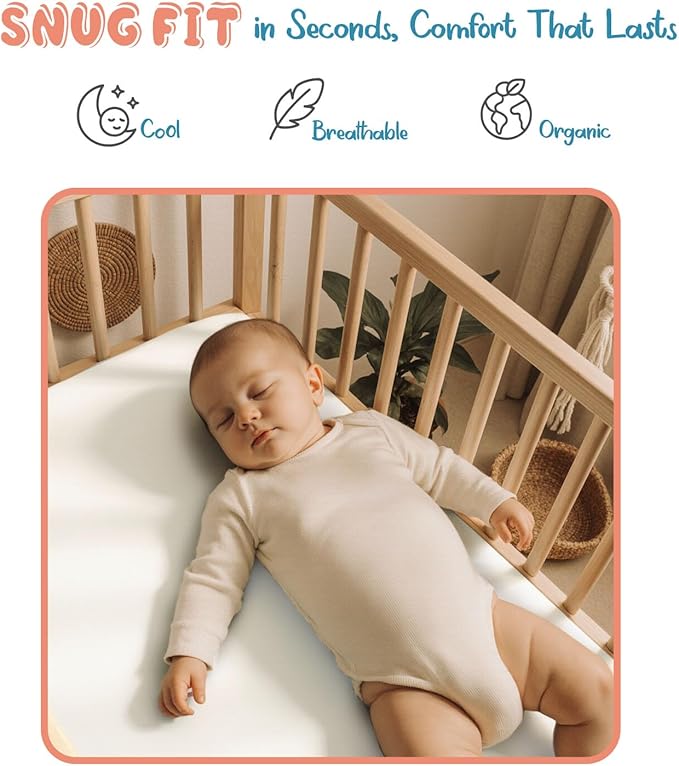 Threadmill Organic Baby Crib Sheets for Boys & Girls | 100% Organic Cotton Fitted Crib Sheet for Standard Crib Mattress | 2 Pack Unisex Cozy Toddler Sheets, Machine Washable | White