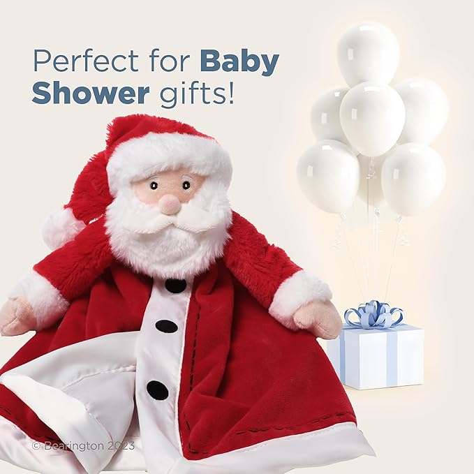 Bearington Red Santa Christmas Loveys for Babies - 15" Soft and Cuddly Baby Security Blanket with Satin Trim - Adorable Lovies for Baby Girls and Boys - Cute Toy and Holiday Snuggle Buddy for Newborns