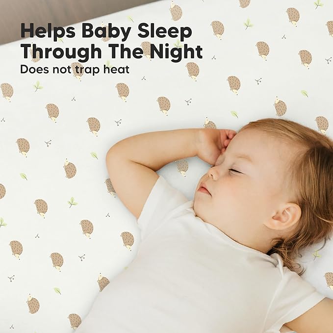 2-Pack Mini Crib Sheets Fitted - 38x26 Pack N Play Sheets for Pack and Play Mattress, Organic Cotton, Soft & Breathable Playard Bedding, Neutral Mini Toddler Bed Cover for Boys, Girls (Nibbles/Bruce)