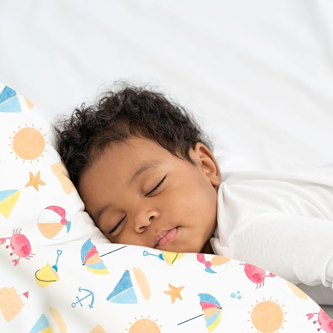 Little Sleepy Head Youth Pillow with Pillowcase 16x22, Soft Jumbo Toddler Pillows, Hypoallergenic Pillow Case - Best Kids Pillows for Sleeping, Perfect Kids Travel Pillows (Beach Days)