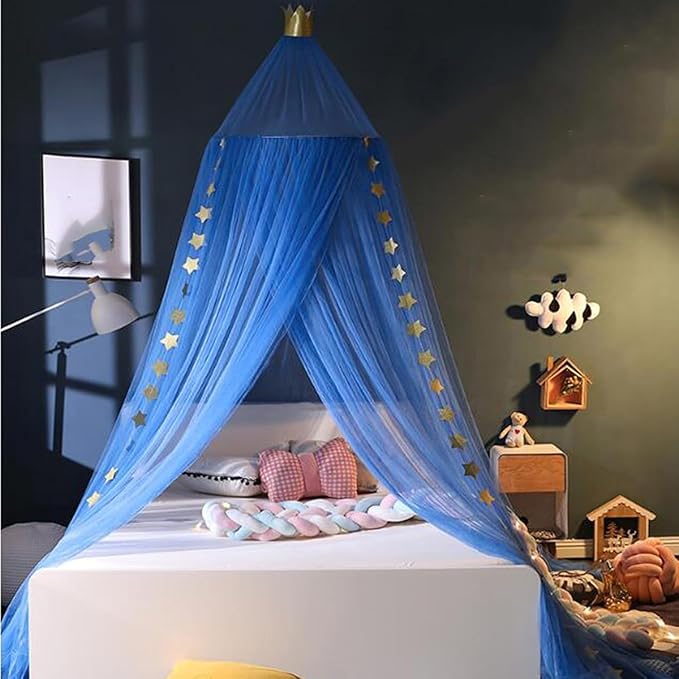Princess Bed Canopy for Girls and Kids Hanging Mosquito Net for Baby Crib Nook Castle Game Tent Nursery Play Room Decor（Dark Blue）