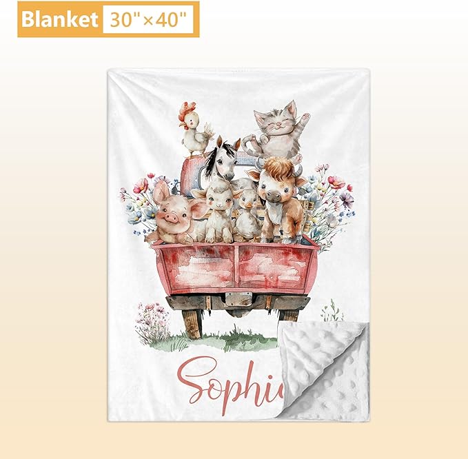Custom Baby Crib Bedding Set, 5 Pcs Personalized Name Baby Crib Sets for Infant Toddler, Farm Animals Nursery Bedding Set for Boy Girl, Double Layer Flannel Baby Bedding Sets Customized Gifts