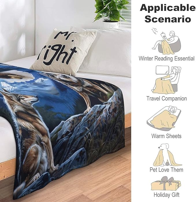 Bald Eagle Wolf Throw Blanket Wild Animal Print Blankets Gifts Couch Sofa Bed Stuff Decor Soft Cozy Lightweight Flannel Bedding for Lover 40"x50"
