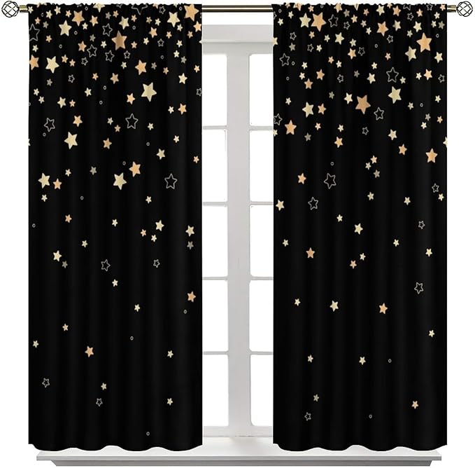 Star Celestial Blackout Curtain, Space Funny Fantasy Galaxy Starry Night Window Curtain for Kids Bedroom Nursery Toddler Room 42" W X 45" L