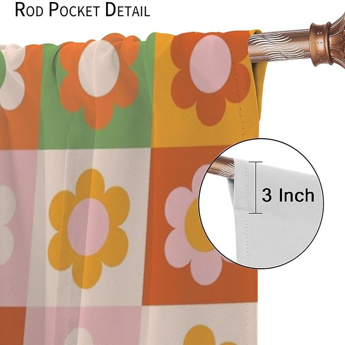 70s Flowers Curtains,Vintage Cute Colorful Abstract Floral for Girls Kids Bedroom Bathroom Curtains Window,Trendy Groovy Funky Novelty Home Window Treatments Drapes 42"" W X 45"" L, Style-5