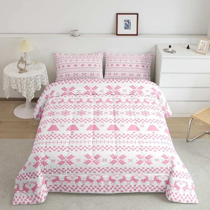 Feelyou Christmas Bedding Set for Kids Boys Girls Toddler Size Xmas Deer Elk Decor Comforter Set Ultra Soft Winter Comforter Xmas Snowflake Duvet Quilt Bedroom Decor Christmas Decor Quilt