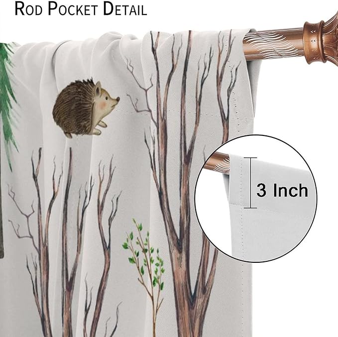Forest Animal Kids Curtains, Watercolor Cartoon Window Treatments, Cute Animal Floral Girl Toddler Home Bedroom Living Room Drapes 42x45 Inch
