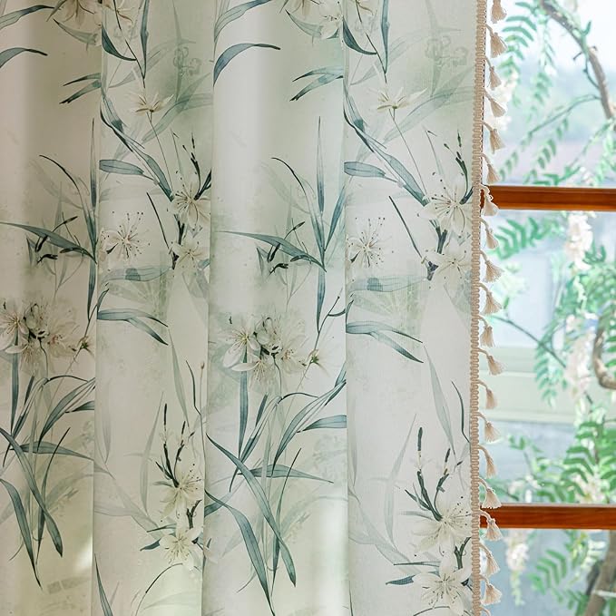 ENJOYBRIDAL White Floral 96 Inch Curtains 2 Panel Set Bedroom Boho Drapes Semi Sheer Dining Room Living Room Rod Pocket Window Curtain Panels Long Farmhouse Country Cute Chic Window Treatments