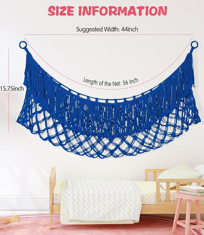 Stuffed Animal Hammock - Extra Large 56'' Long, Stuffed Animal Storage, stuffed animal Holder net, Toy Hammock Large, Toy Storage Hanging Organizer - Sapphire blue