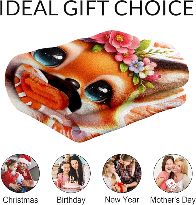 Personalized Fox Blanket for Adults - 60" x 80" Inches Women Throw Blankets for Fox Lovers - Plush Furry Animal Decor for Bed & Living Room