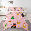Erosebridal Christmas Decor Quilts Cute Cats Comforter Set King Size for Kids Boys Girls Bedroom Xmas Tree Bedding Set Cartoon Animal Down Comforter with 2 Pillow Cases