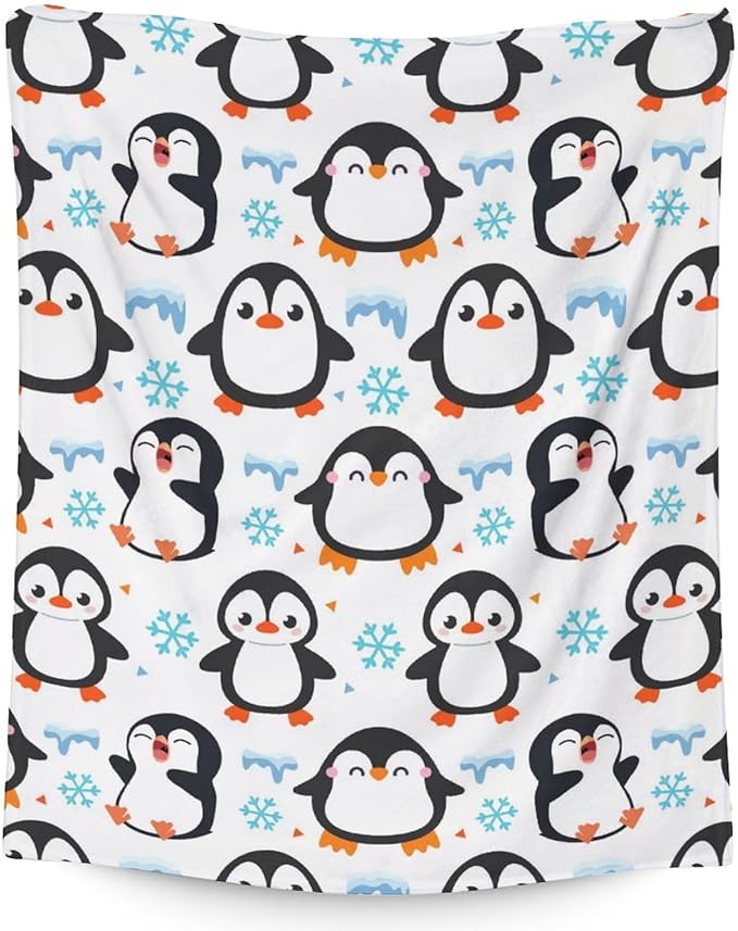 Penguin Gifts for Girls Kids - 40" x 50" Inches Cute Penguin Blankets for Teens - White Soft Lightweight Throws for Sofa, Crib & Bed