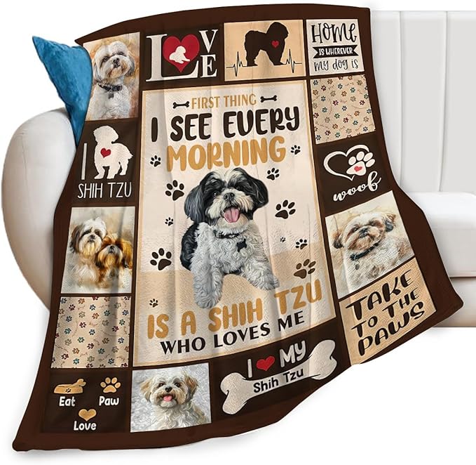 Shih Tzu Blanket Cute Dog Throw Blankets for Couch Sofa Bed Stuff Decor Lightweight Soft Cozy Fleece Plush Warm Flannel Blanket Lover Gifts for Boys Girls Men Women Adults 60"x80"