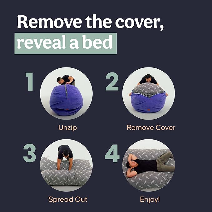 CordaRoy's NEST Gaming Bean Bag Chair-Convertible Bean Bag Chair -Washable Chenille Cover with Pockets for Remote, Controllers-for Living Room,Basement-Full Size-Moss|Made in The USA