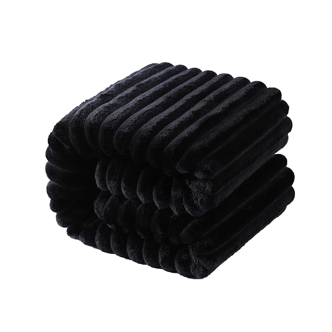 NTBAY Plush Flannel Baby Blanket, Soft and Warm Toddler Blanket with Striped Texture for Stroller, Crib, Travel, 30x40 Inches, Black