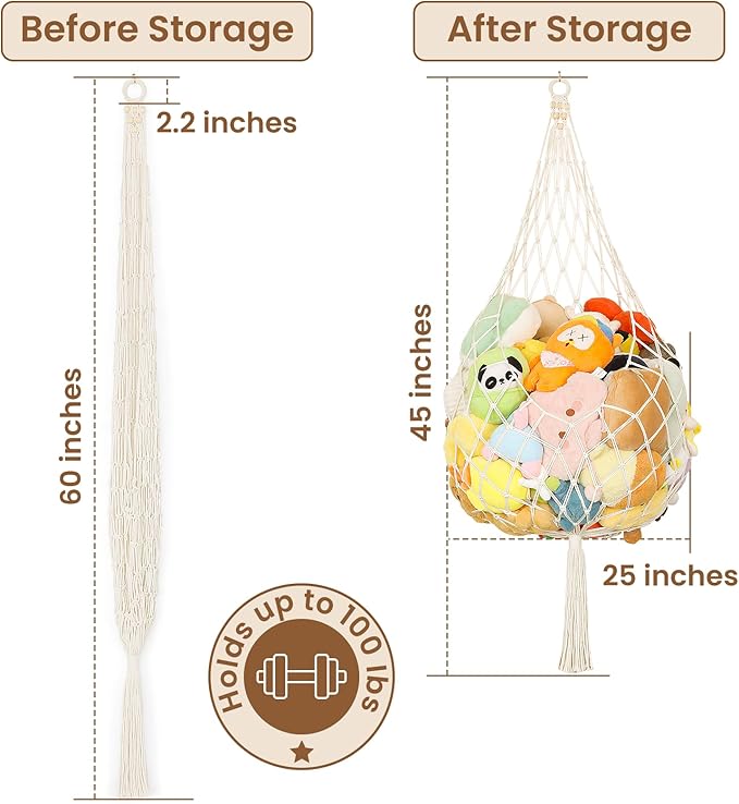 Stuffed Animal Net Corner Plushie Net Large Stuffed Animal Storage Hammock for Kids' Wall Room Decor Hanging Toy Storage Plushie Net Organizer Holder Kids Baby Nursery Wall Bedroom Home Decor (1 Tier)