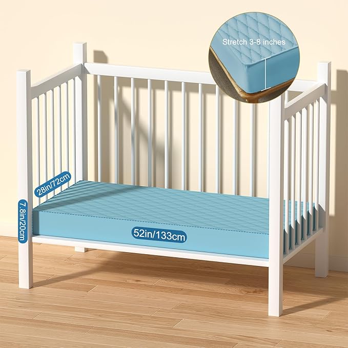 2Pack Waterproof Crib Sheets for Boy, Girl - Cotton 52X28 Fitted Crib Sheets Crib Mattress Protector Sheets,Soft Toddler Bed Sheets,Washable Infant Fitted Baby Bed Sheets (Blue, 52 * 28inch)