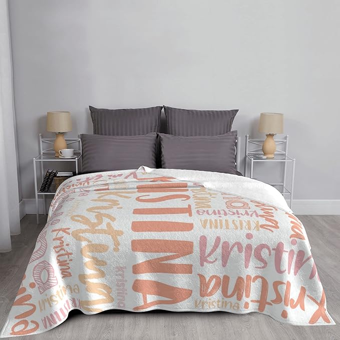 Dr.TOUGH Personalized Blankets with Name Customized Baby Blankets for Girls Boys Adults Monogrammed Blankets and Throws Christmas Birthday Mothers Fathers Valentines Day Gift (Light Orange,50''×60'')