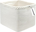 Rectangular Woven Cotton Rope Basket for Organizing, Gift Baskets for Handles, Empty Gift Baskets, Medium Rope Basket|13.5" x 11" x 9.5" home decor for Toys,Towels, Pillows,Clothing（White）