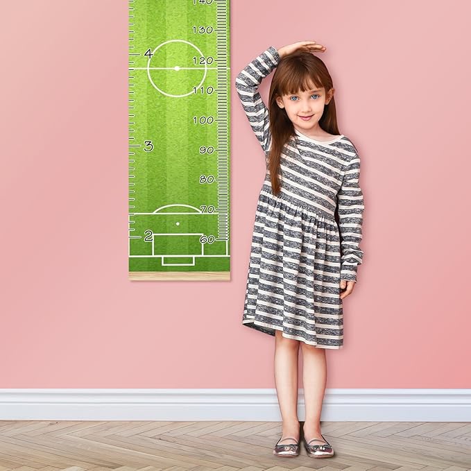 Personalized Kids Name Growth Chart Ruler for Wall Wood Frame Height Measure Chart 13.4x56 in Linen Hanging Height Growth Chart Football Field Kids Room Decor