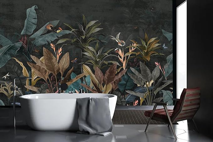 Dark Jungle Wallpaper Peel and Stick Tropical Plant Leaves Self Adhesive Mural for Living Room Bedroom 82"x57"