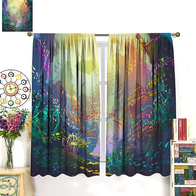 Ocean Blackout Curtain, Untouched Wild Underwater Aquatic World Corals Exotic Fishes Seascape Curtain for Living Room Cafe Set 2 Panels,55x63 Inches