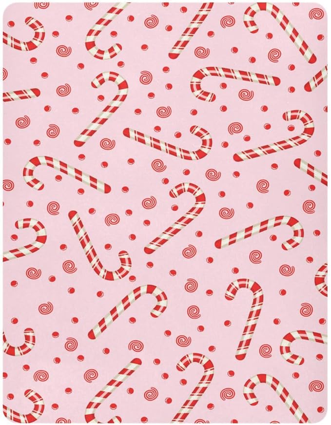 Candy Cane Christmas Pink Crib Sheets Soft Breathable Fitted Baby Crib Sheets Mattress Cover for Girl Boys, 52" x 28" x 9"