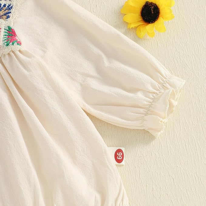 Gaono Newborn Baby Girl Smocked Bubble Romper Cute Boho Summer Clothes Ruffle Sleeveless Crochet Flower Vintage Bodysuit
