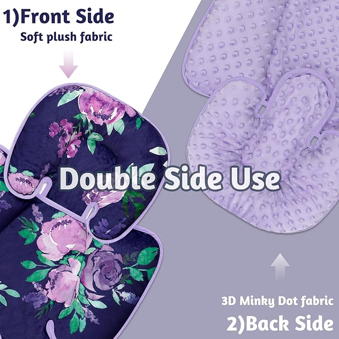 TANOFAR Carseat Head Support for Newborn, Soft Infant Car Seat Head Neck Body Support, Baby Car Seat Cushion Perfect for Car Seat, Stroller, Bouncer, 2-in-1 Reversible, Purple Floral