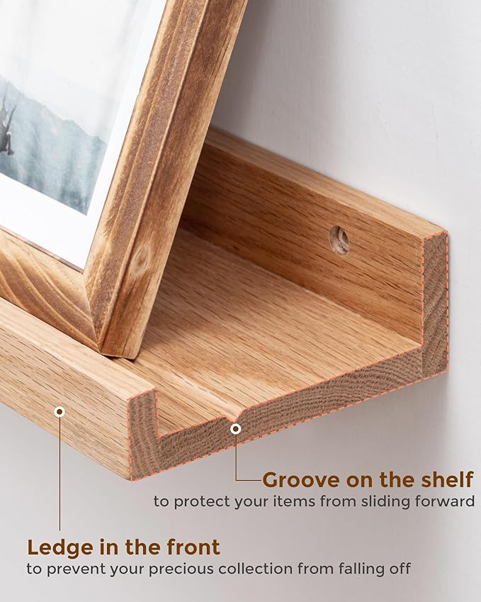 Axeman Oak Picture Ledge Shelf, 72 Inch Floating Shelves Set of 2, Solid Oak Wood Wall Shelves with Lip, Wall Decor Storage for Bedroom Living Room Bathroom Kitchen Nursery Photo Picture, Natural Oak