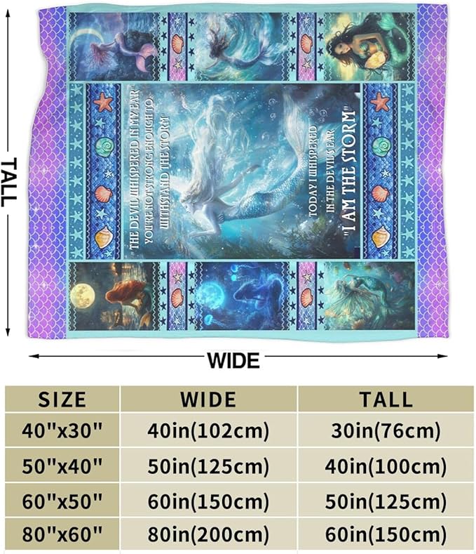 Mermaid Blanket for Girls Blue Ocean Throw Blankets Soft Cozy Warm Fuzzy Fleece Marine Life Shells Bedding Flannel Throws Stuffed Animal Gifts for Mermaid Lovers Kids Men Women Bedroom Decor 80"x60"