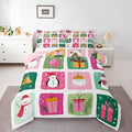 Feelyou Happy New Year Bedding Set Soft for Boys Girls, Christmas Decor Comforter Set Queen Size Merry Christmas Duvet Quilt Microfiber Winter Penguin Bedroom Decor 3 Pcs with 2 Pillow Cases