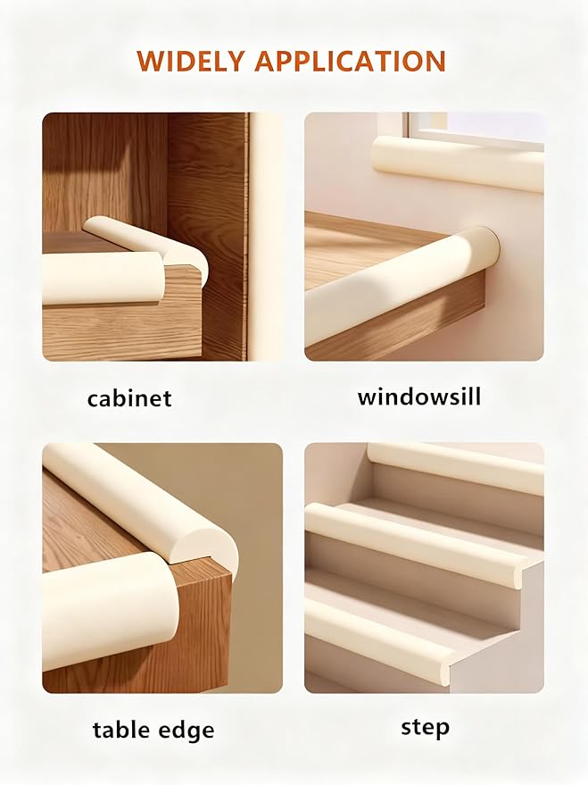 Baby Proof Edge Corner Protector, 6.56FT 0.47''Th L-Shape Furniture Corner & Edge Safety Bumpers with 6 Corners, Pre-Taped, Soft NBR Rubber Foam Desk Edge Cushion Wall Corner Protector（Beige）