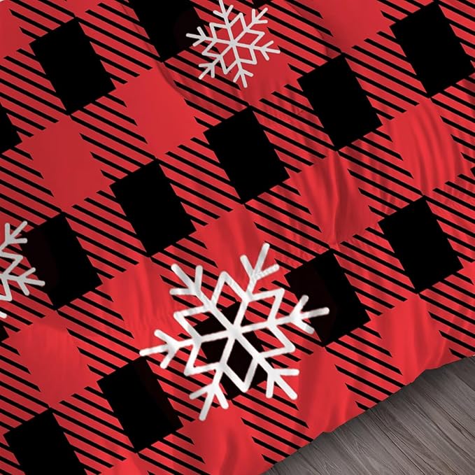 Christmas Bedding Sets Twin Size Snowflake Plaid Comforter Set for Kids Girls Bedroom Santa Claus Gift Xmas Festival Quilt Set,1 Comforter + 1 Pillow Case