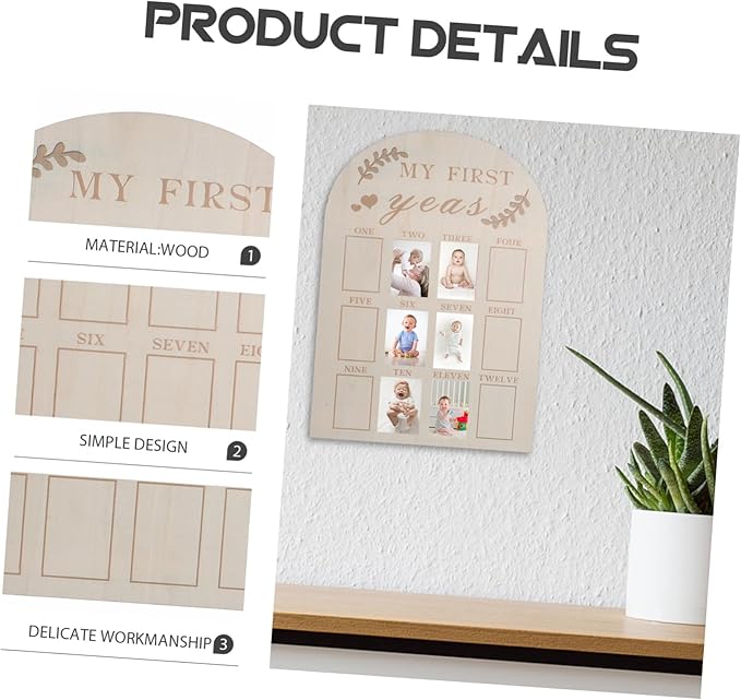 First Year Photo Frame Wooden Milestone Board for Newborns Months Picture Display Keepsake Nursery Easy Photo Replacement Safe Sturdy Material