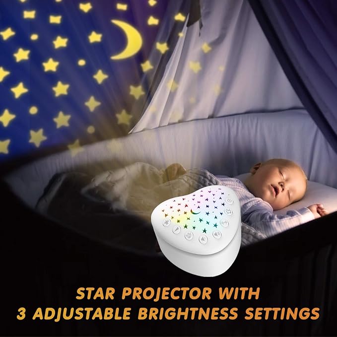 BEREST A13 White Noise Machine & Baby Sleep Soother with 15 Soothing Sounds & Projector Star Night Light, Cry Sensor, Rechargeable Lithium Battery, Portable for Baby, Toddlers, Attaches to Crib