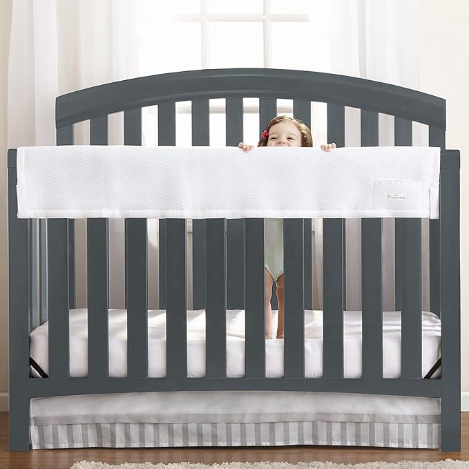 BreathableBaby Breathable Mesh RailGuard Teething Cover — 51” Long Panel (1) — Fits Most Full-Size and Does Not Fit Mini Cribs — Use with Coordinating Short Panels - Gray