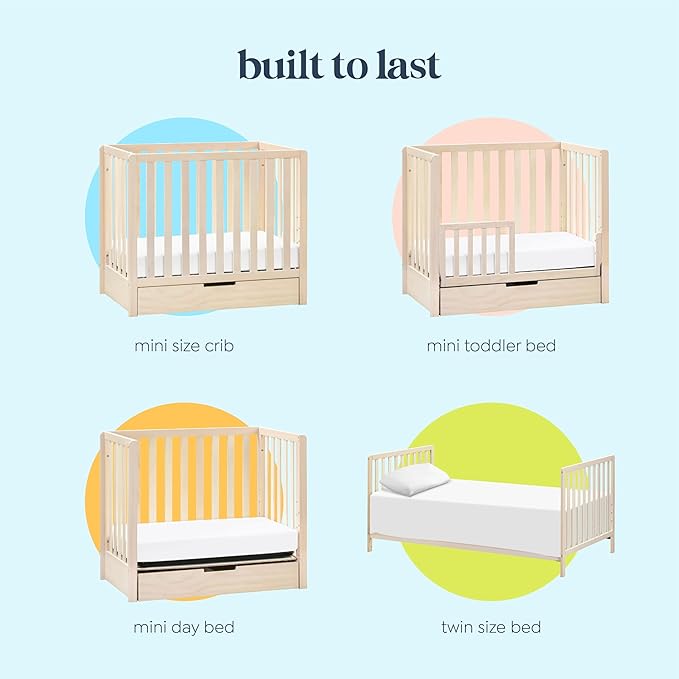 Carter's by DaVinci Colby 4-in-1 Convertible Mini Crib with Trundle Drawer in Washed Natural, Greenguard Gold Certified, Undercrib Storage